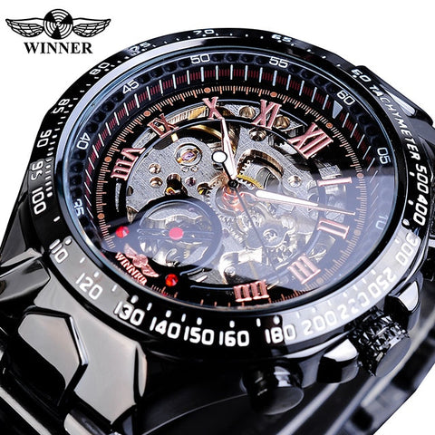 Winner Classic Series Golden Movement Steel Mens Skeleton Man Wrist Watch Mechanical Top Brand Luxury Fashion Automatic Watches