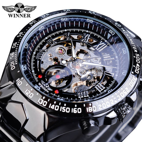 Winner Classic Series Golden Movement Steel Mens Skeleton Man Wrist Watch Mechanical Top Brand Luxury Fashion Automatic Watches