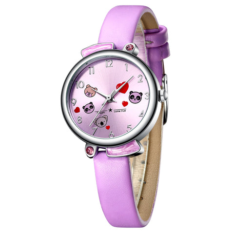 Kids Watch KDM 2019 Fashion Casual Student Girl Boy Watch Cute Cartoon Panda Waterproof Genuine Leather Watch For Kids Children