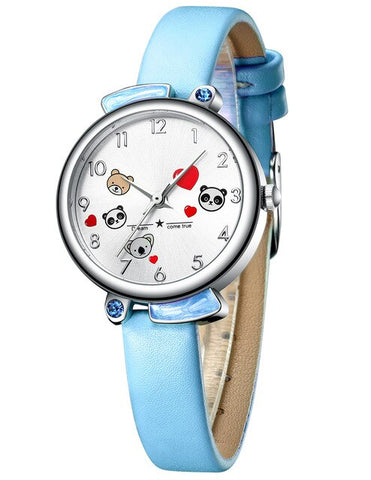 Kids Watch KDM 2019 Fashion Casual Student Girl Boy Watch Cute Cartoon Panda Waterproof Genuine Leather Watch For Kids Children