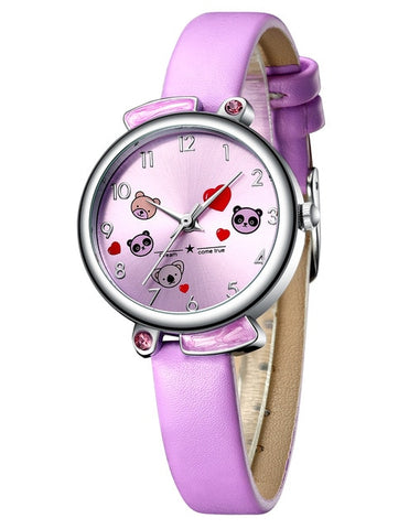 Kids Watch KDM 2019 Fashion Casual Student Girl Boy Watch Cute Cartoon Panda Waterproof Genuine Leather Watch For Kids Children