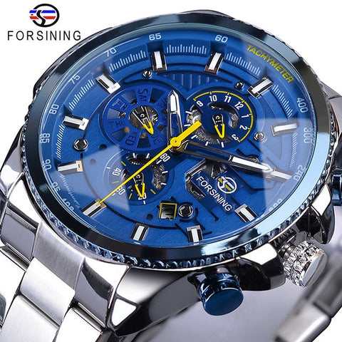 FORSINING Fashion Sport Black Stainless Steel Men Automatic Wrist Watch Top Brand Luxury Military Sport Male Clock