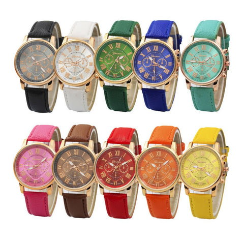 Women watches women's  watch Geneva Roman Numerals Faux Leather Analog ladies  Quartz Watch Gift