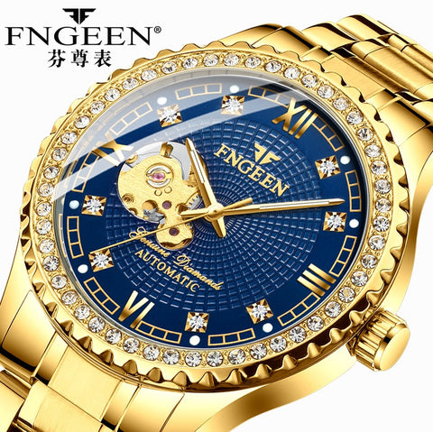 Fngeen Men Watch Automatic Mechanical Watches Waterproof Self Winding Top Brand Luxury Gold Male Wristwatches Relogio Masculino