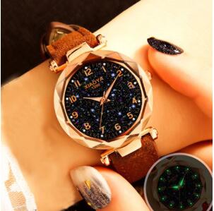 Fashion Women Watches Star Sky Dial Clock Luxury Rose Gold Women's Bracelet Quartz Wrist Watches beautiful casual Flash Luminous