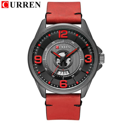 CURREN Men watch Luxury Business Wristwatch Red military Leather Quartz Mens Watches Display Date Clock Relogio Masculino 8305