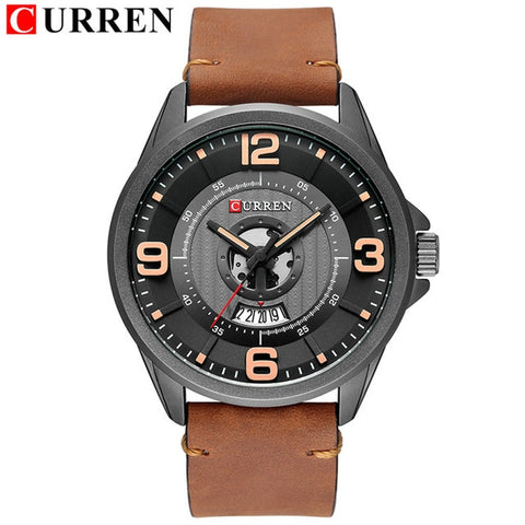 CURREN Men watch Luxury Business Wristwatch Red military Leather Quartz Mens Watches Display Date Clock Relogio Masculino 8305