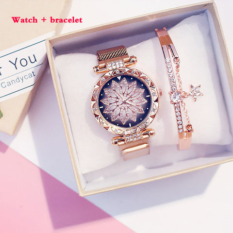 Women's watch and bracelet set starry sky Women Watches Quartz Magnetic Band Ladies diamond decorative watch Zegarek Damski