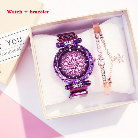 Women's watch and bracelet set starry sky Women Watches Quartz Magnetic Band Ladies diamond decorative watch Zegarek Damski