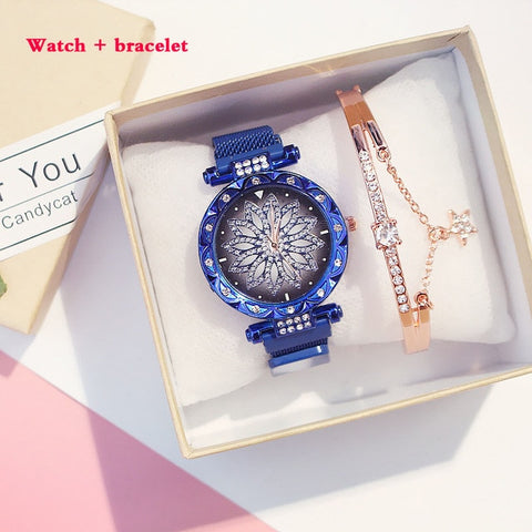 Women's watch and bracelet set starry sky Women Watches Quartz Magnetic Band Ladies diamond decorative watch Zegarek Damski