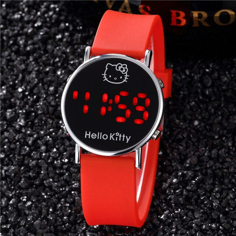 2019 New Red Hello Kitty Watch for Kids Cartoon Children Ladies Wrist Watches Sports Clock Casual LED Digital Watches