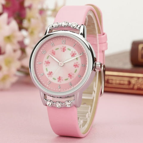 2019 New Fashion Cartoon Children Watch Cute Princess Watches Girl Student waterproof leather Quartz Clock kids diamond Watch