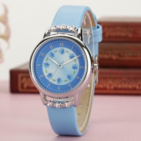 2019 New Fashion Cartoon Children Watch Cute Princess Watches Girl Student waterproof leather Quartz Clock kids diamond Watch