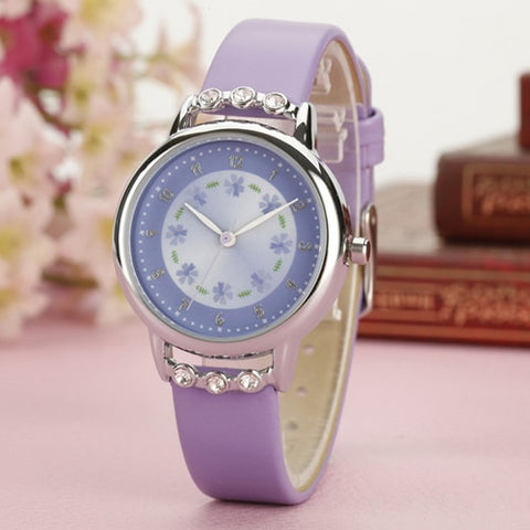 2019 New Fashion Cartoon Children Watch Cute Princess Watches Girl Student waterproof leather Quartz Clock kids diamond Watch