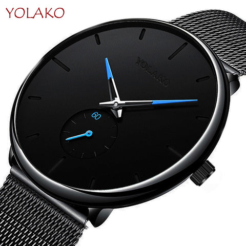 Business Men's Watch Creative Blue Pointer Mesh Belt Ultra-thin Quartz Sports And Leisure Watch Clock Men Gift Relogio Masculino