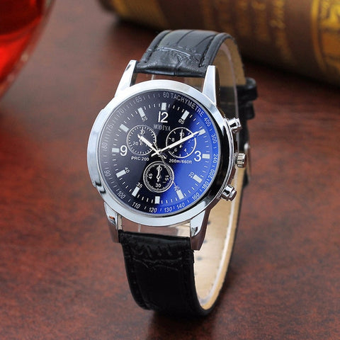 Top Brand Fashion Featured Quartz Watch  Three Eyes Watch Quartz Men's Watch Leather Belt Men's Black White Glass Belt Men