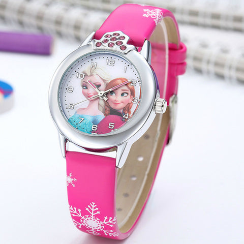 Frozen Watch Girls Elsa Princess Kids Watches Leather Strap Cute Children's Cartoon Wristwatches Gifts for Kids Girl