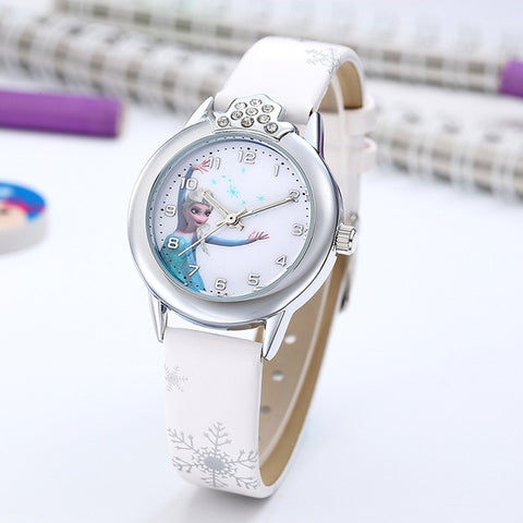 Frozen Watch Girls Elsa Princess Kids Watches Leather Strap Cute Children's Cartoon Wristwatches Gifts for Kids Girl