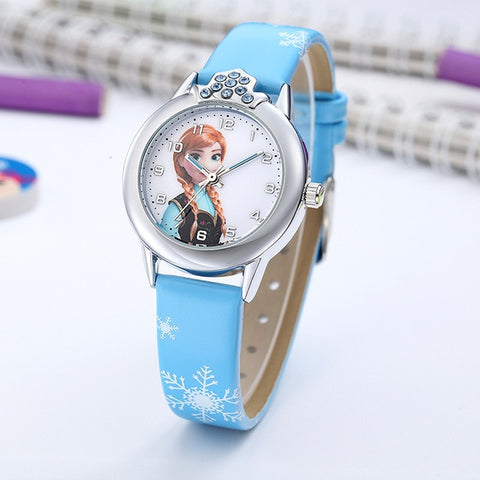 Frozen Watch Girls Elsa Princess Kids Watches Leather Strap Cute Children's Cartoon Wristwatches Gifts for Kids Girl