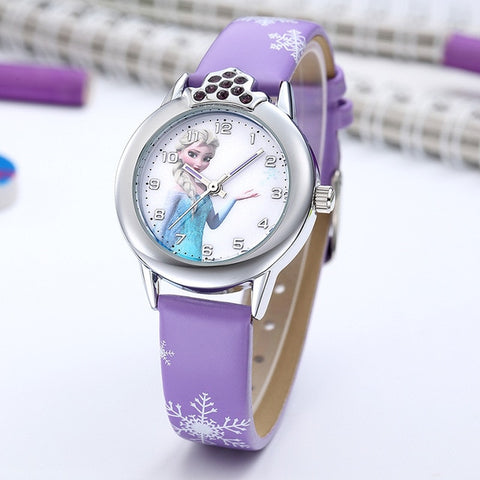 Frozen Watch Girls Elsa Princess Kids Watches Leather Strap Cute Children's Cartoon Wristwatches Gifts for Kids Girl