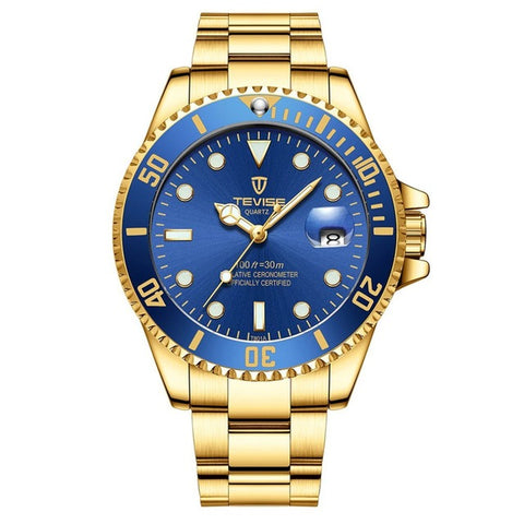 Tevise Watch Green Water Ghost Quartz Watch Top Brand Luxury Fashionable Non-Mechanical Men'S Watch Spiral Crown Watch Free Box