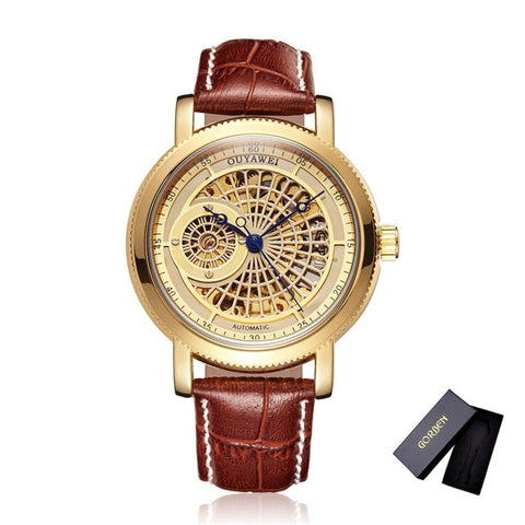 Gold Automatic Mechanical Watch Men Skeleton Watches Bracelet Wristwatch Luxury Brand Mechanical Clock Male Self-winding