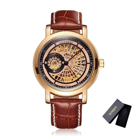 Gold Automatic Mechanical Watch Men Skeleton Watches Bracelet Wristwatch Luxury Brand Mechanical Clock Male Self-winding