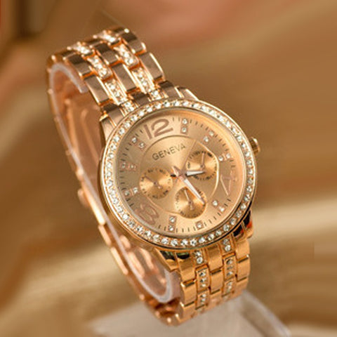 Geneva Watches Fashion Women Watches Rose Gold Women's Watches Crystal Quartz Watch Stainless Steel reloje mujer womens watches