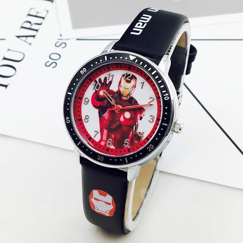 Marvel Hero Cartoon Watch Spiderman Students kids watches Leather Quartz Captain America Watch Boys Birthday Gift Children Watch