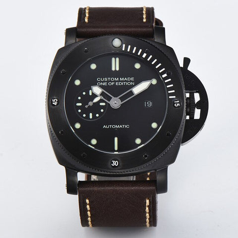 parnis 47mm Automatic Mechanical Watch Men Wrist Stainless Steel Case Leather strap Waterproof Luminous Watches Men