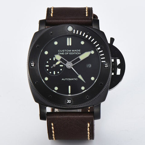 parnis 47mm Automatic Mechanical Watch Men Wrist Stainless Steel Case Leather strap Waterproof Luminous Watches Men
