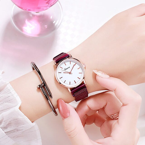 Vansvar Women's Quartz Magnet Buckle Stainless Steel Sky Luminous Watch Stainless Steel Strap Starry Ladies Watch Quality