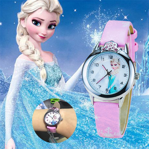 Frozen Watch Kids Princess Elsa Cartoon Watches Children Girls Gifts Coloring Fashion Leather Quartz Wrist Watches Clock