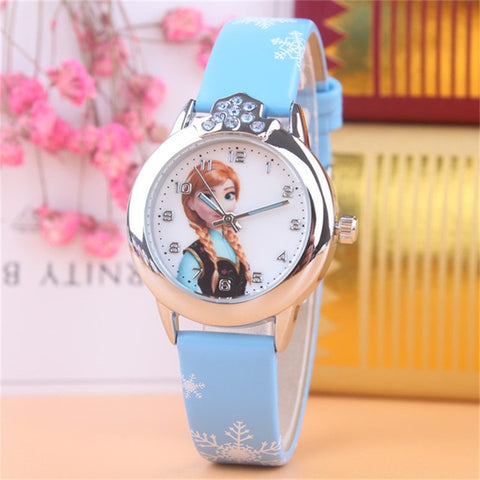 Frozen Watch Kids Princess Elsa Cartoon Watches Children Girls Gifts Coloring Fashion Leather Quartz Wrist Watches Clock