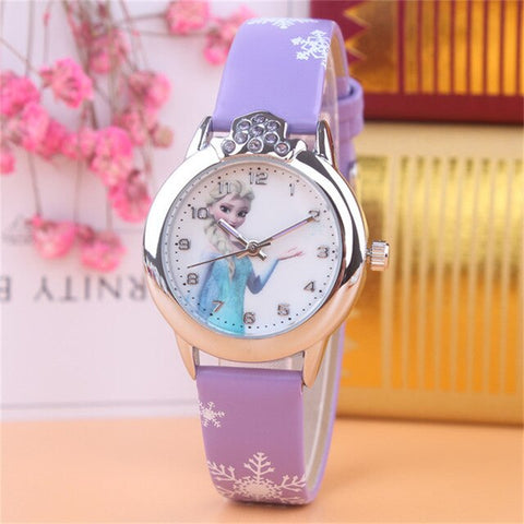 Frozen Watch Kids Princess Elsa Cartoon Watches Children Girls Gifts Coloring Fashion Leather Quartz Wrist Watches Clock