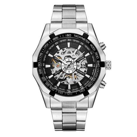 Sport Racing Series Skeleton Stainless Steel Black Golden Dial Forsining Top Brand Luxury Watches Men Automatic Watch Clock Men