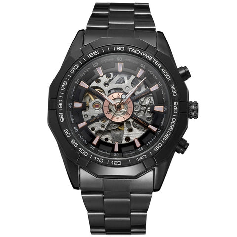 Sport Racing Series Skeleton Stainless Steel Black Golden Dial Forsining Top Brand Luxury Watches Men Automatic Watch Clock Men