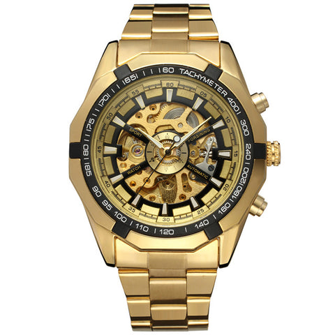 Sport Racing Series Skeleton Stainless Steel Black Golden Dial Forsining Top Brand Luxury Watches Men Automatic Watch Clock Men