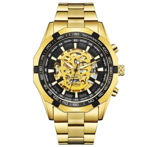 Sport Racing Series Skeleton Stainless Steel Black Golden Dial Forsining Top Brand Luxury Watches Men Automatic Watch Clock Men