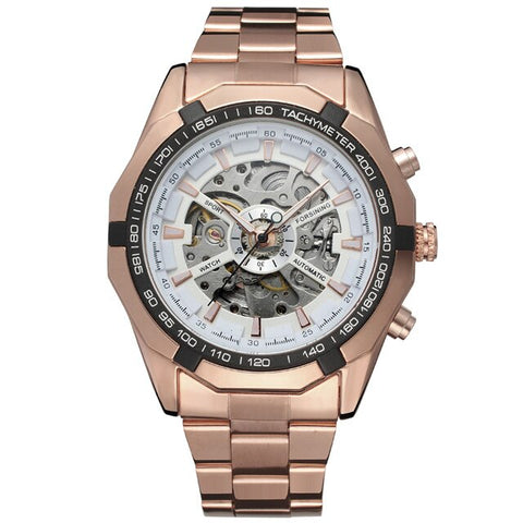 Sport Racing Series Skeleton Stainless Steel Black Golden Dial Forsining Top Brand Luxury Watches Men Automatic Watch Clock Men