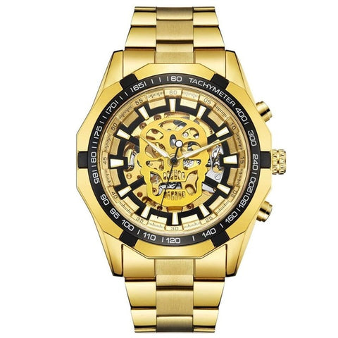 Sport Racing Series Skeleton Stainless Steel Black Golden Dial Forsining Top Brand Luxury Watches Men Automatic Watch Clock Men