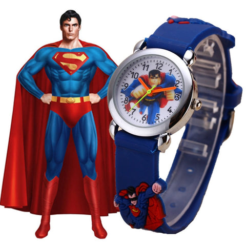 Superman Cartoon Watches Boys Cool Rubber Quartz Kids Watch Clock Gift Hot Relogio Infantil  New Trend Relogio Infantil