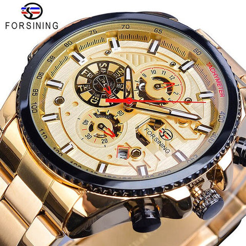 Forsining Hot Sale Mechanical Automatic Mens Watch Black Stainless Steel Waterproof Calendar 3 Dial Fashion Business Man Watches