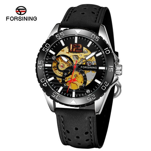 Forsining Brand Sport Automatic Skeleton Watch Mens Luminous Genuine Leather Strap Mechanical Wristwatches Relogio Masculino