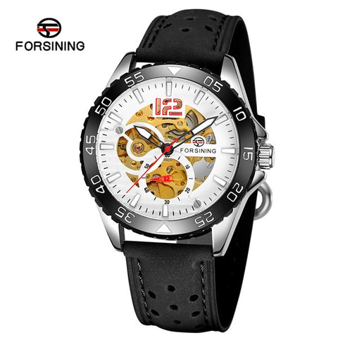 Forsining Brand Sport Automatic Skeleton Watch Mens Luminous Genuine Leather Strap Mechanical Wristwatches Relogio Masculino