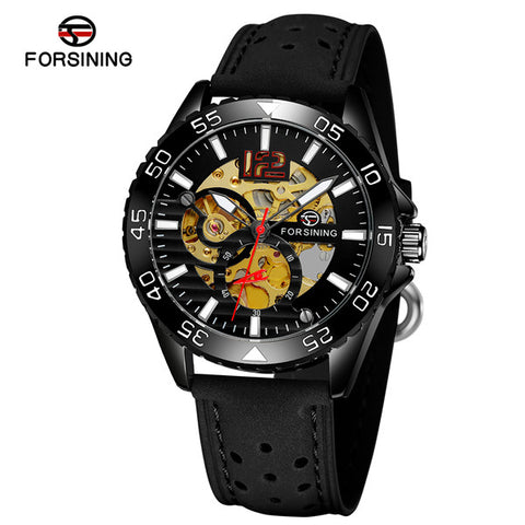 Forsining Brand Sport Automatic Skeleton Watch Mens Luminous Genuine Leather Strap Mechanical Wristwatches Relogio Masculino