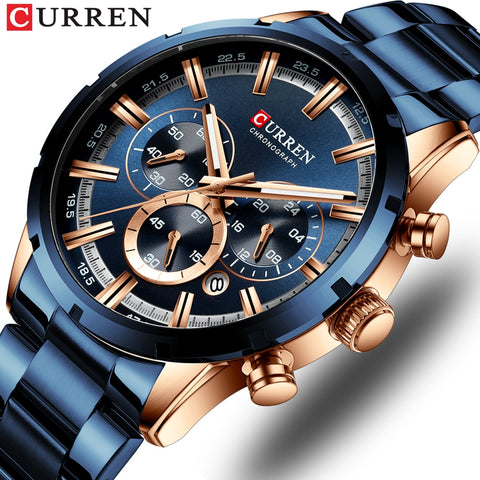 CURREN New Fashion Mens Watches with Stainless Steel Top Brand Luxury Sports Chronograph Quartz Watch Men Relogio Masculino