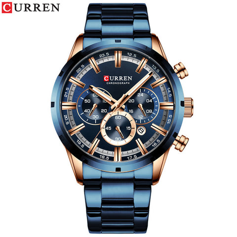 CURREN New Fashion Mens Watches with Stainless Steel Top Brand Luxury Sports Chronograph Quartz Watch Men Relogio Masculino