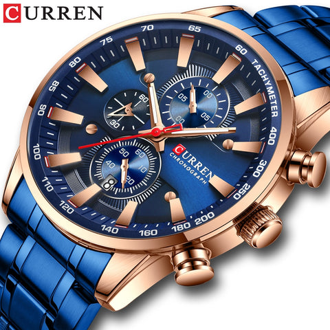 CURREN design advanced simple men's watch, fashion sports steel watch, waterproof three dial men's watch with calendar