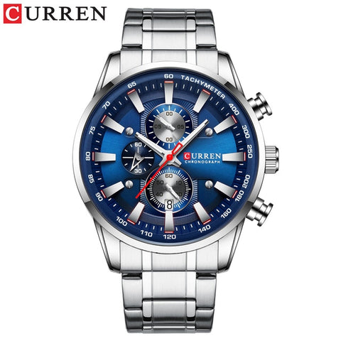 CURREN design advanced simple men's watch, fashion sports steel watch, waterproof three dial men's watch with calendar